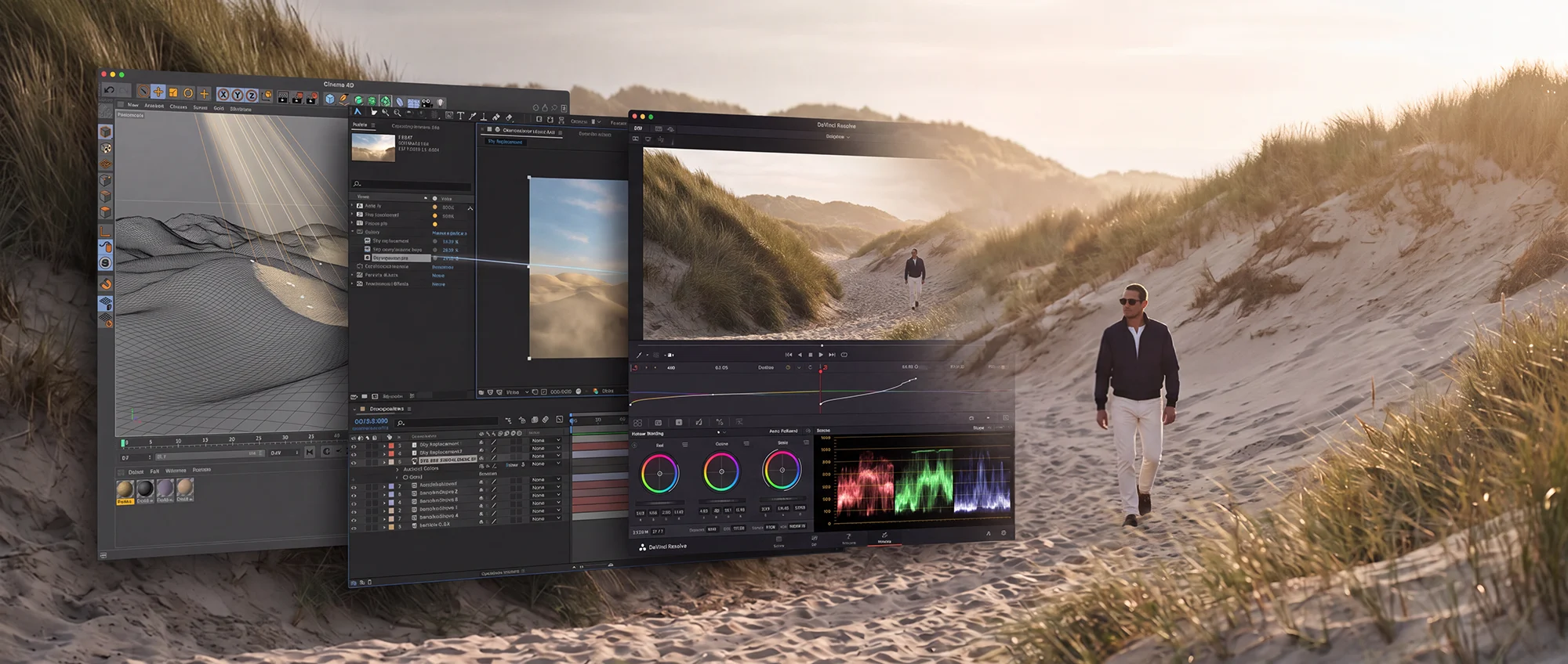 Post-production compositing workflow diagram.