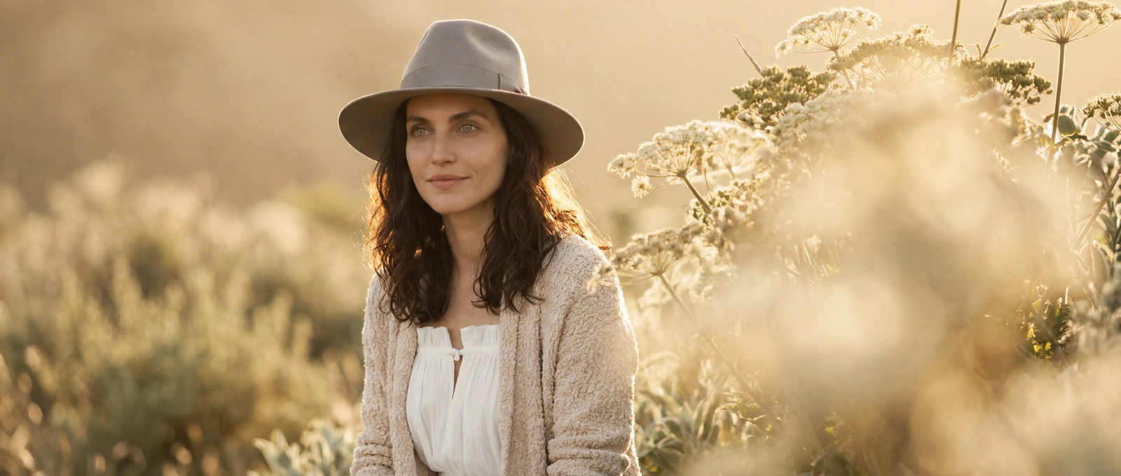 Woman in a wide-brim hat, portrait crop.